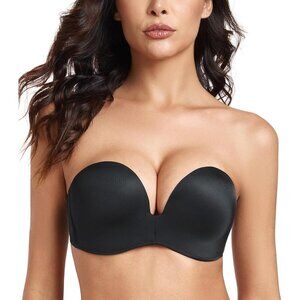 Women's Black Strapless Bra Push Up Anti-slip Support Lift Up Wire-free Bra